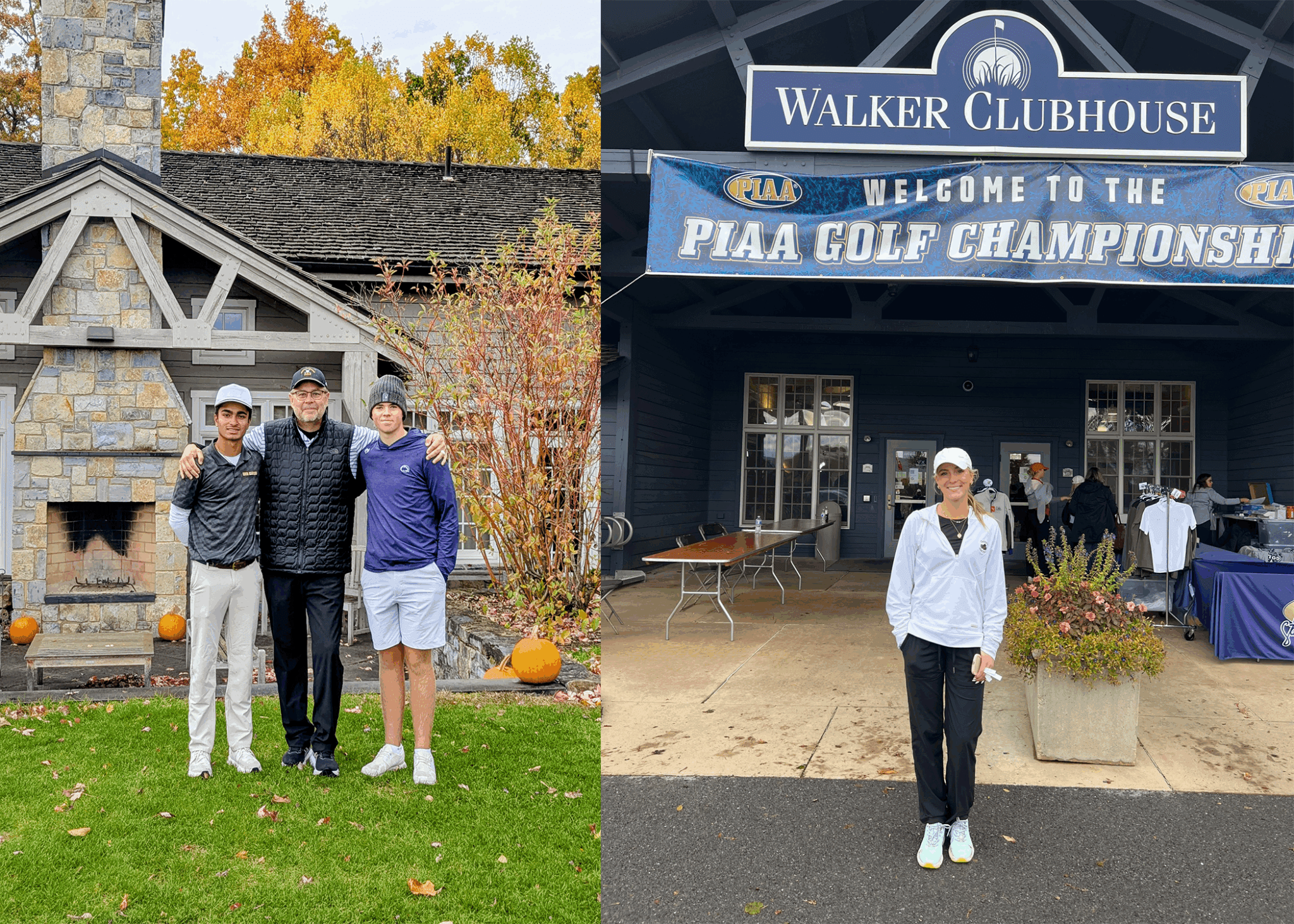 Group at PIAA Golf Championship, Walker Clubhouse, with autumn trees and a clubhouse backdrop.