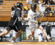 Lacrosse players compete on the field, showcasing athleticism and teamwork during a sunny match.