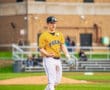 College baseball player in a yellow Tigers jersey prepares on the field, showcasing athleticism and team spirit.