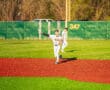 Young baseball player in Tigers uniform throws a ball on a vibrant, colored field during a game.