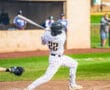 Young baseball player swings a bat in a field, capturing the energy of the game with teammates in the background.
