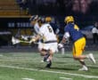 High school lacrosse players compete on the field, showcasing athleticism and teamwork during a nighttime game.