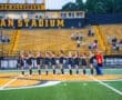 North Allegheny girls' soccer team lines up for the national anthem at Fineman Stadium during a home game.